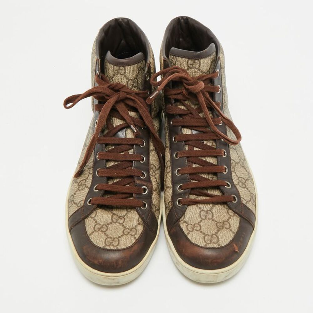 Gucci Brooklyn Size 44 Brown/beige Gg Canvas And Leather Supreme High Top - Picture 3 of 7